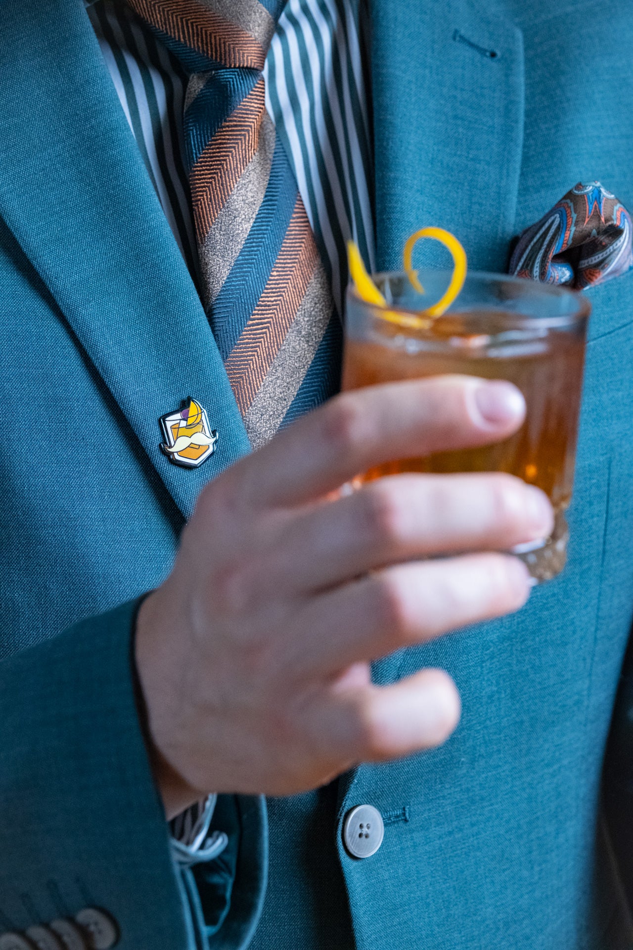 Mustachio Old Fashioned Pin — Kevin Kos