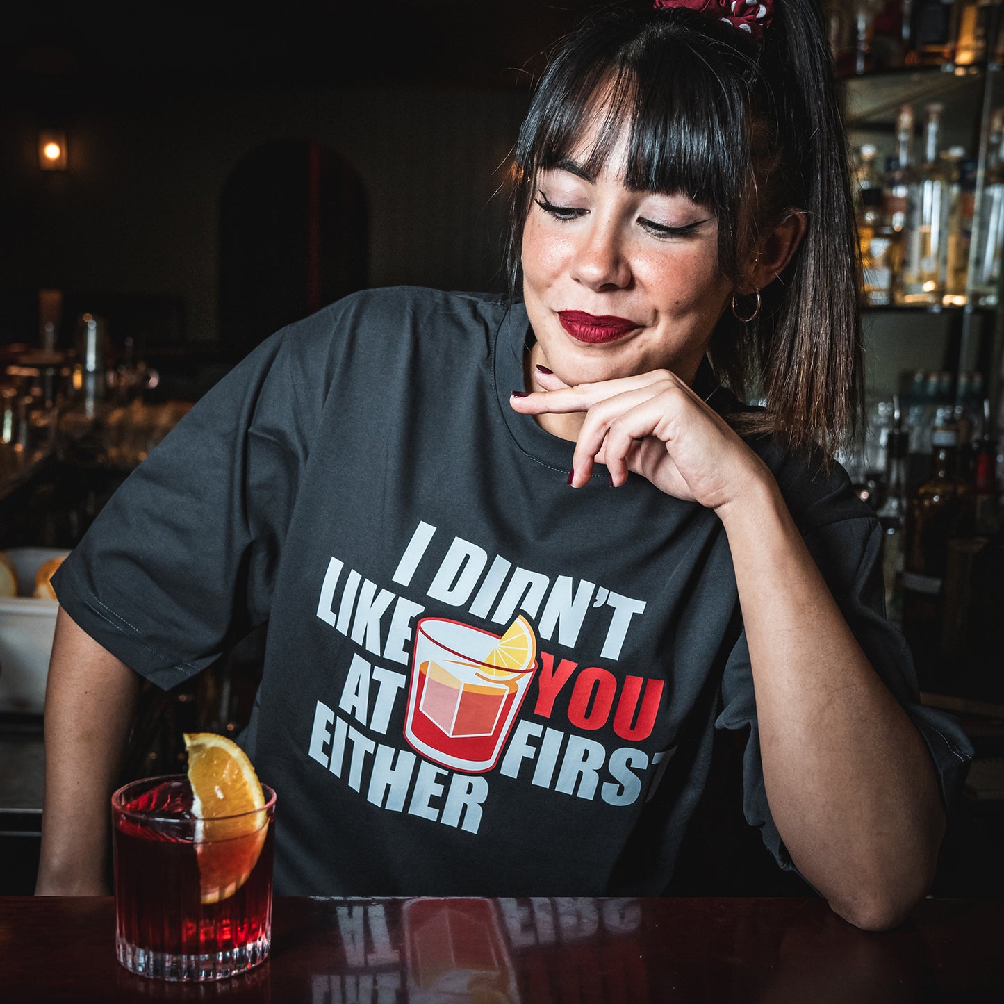 I Didn't Like You At First Either T-Shirt by Broken Bartender