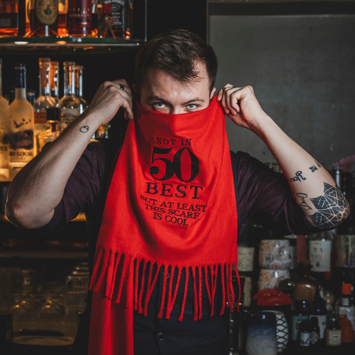 50 Best Bars Scarf Joke Gift Set by Broken Bartender