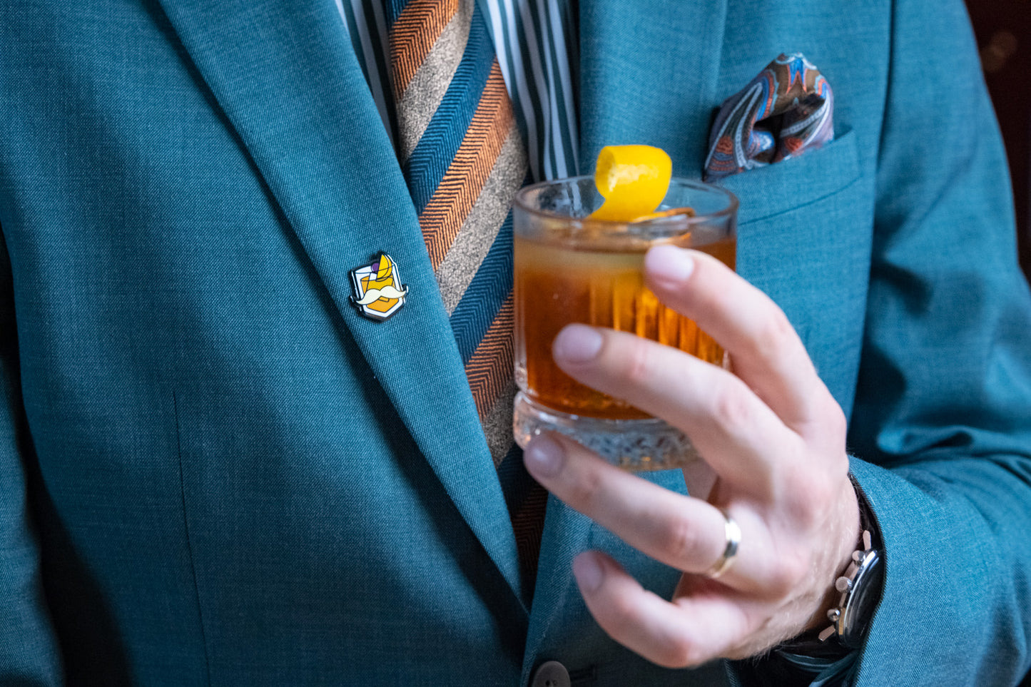 Mustachio Old Fashioned Pin — Kevin Kos